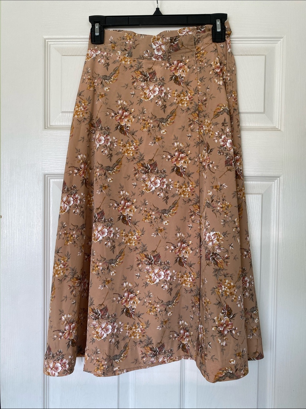 Vintage Floral Print A-Line Midi Skirt in Dusty Peach Pink